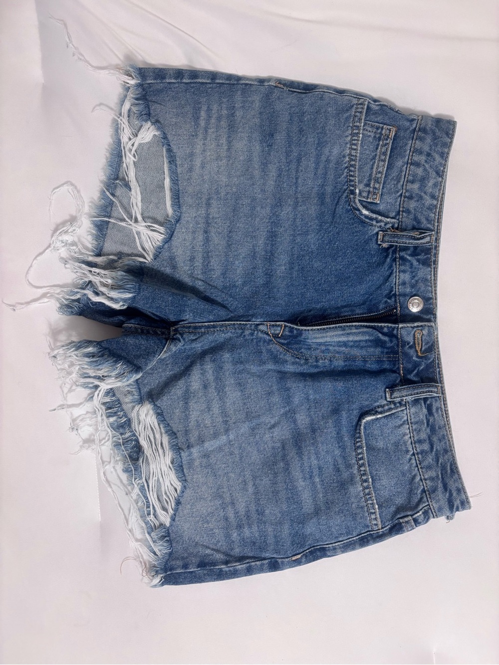 Denim Frayed Hem Women's Shorts - Light Blue